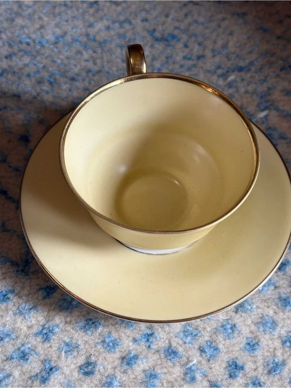 Yellow Vintage Tirschenreuth Bavaria Teacup And Saucer Gold Rim
